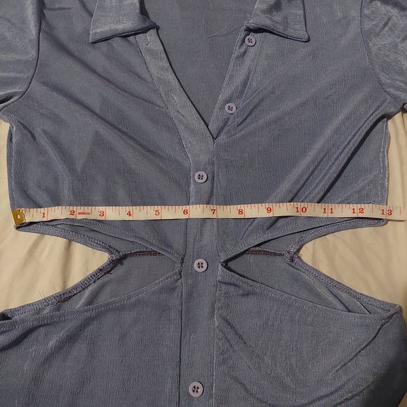 Forever 21 Blue Button-Up Short Sleeve Cutout Dress Size L - Picture 4 of 6